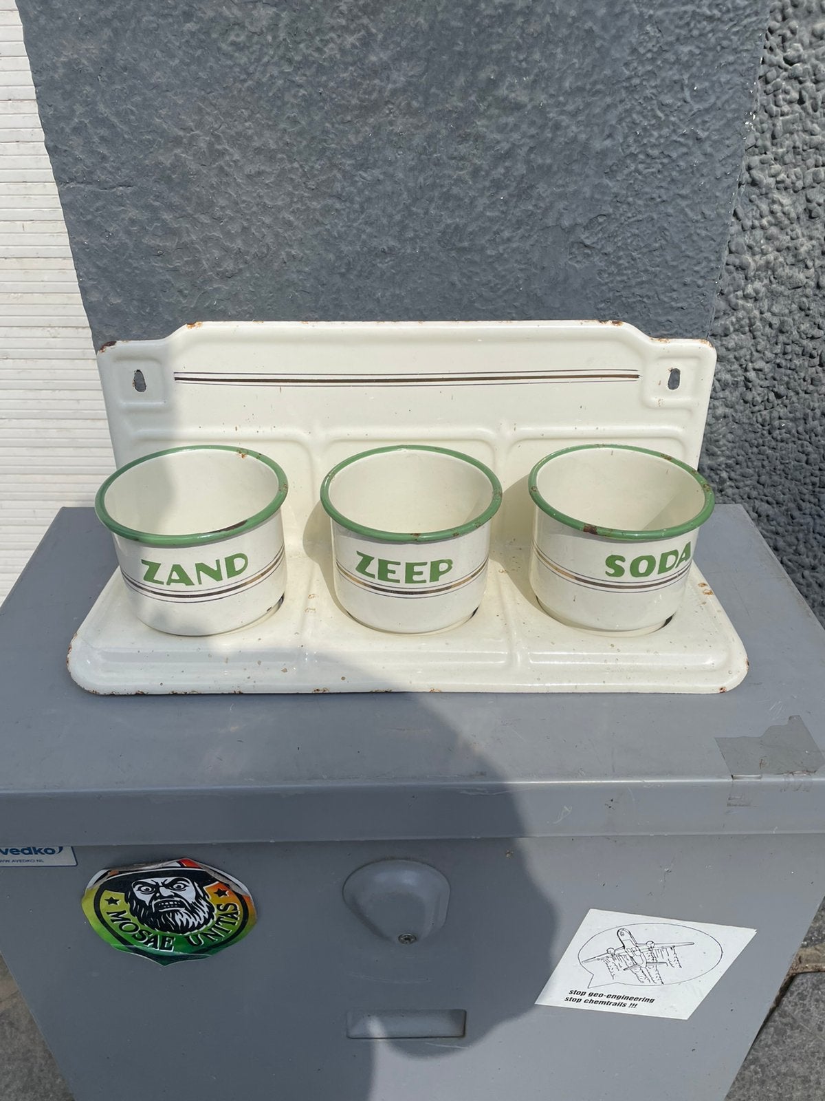 Vintage Emaille Zand Zeep Soda Rekje Wit/Groen., Ophalen of Verzenden