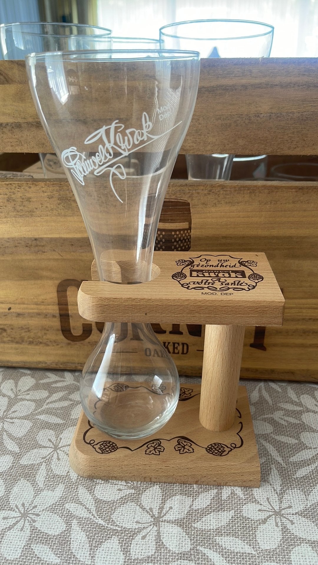 Glas pauwels kwak + houder, Verzamelen, Ophalen, Zo goed als nieuw