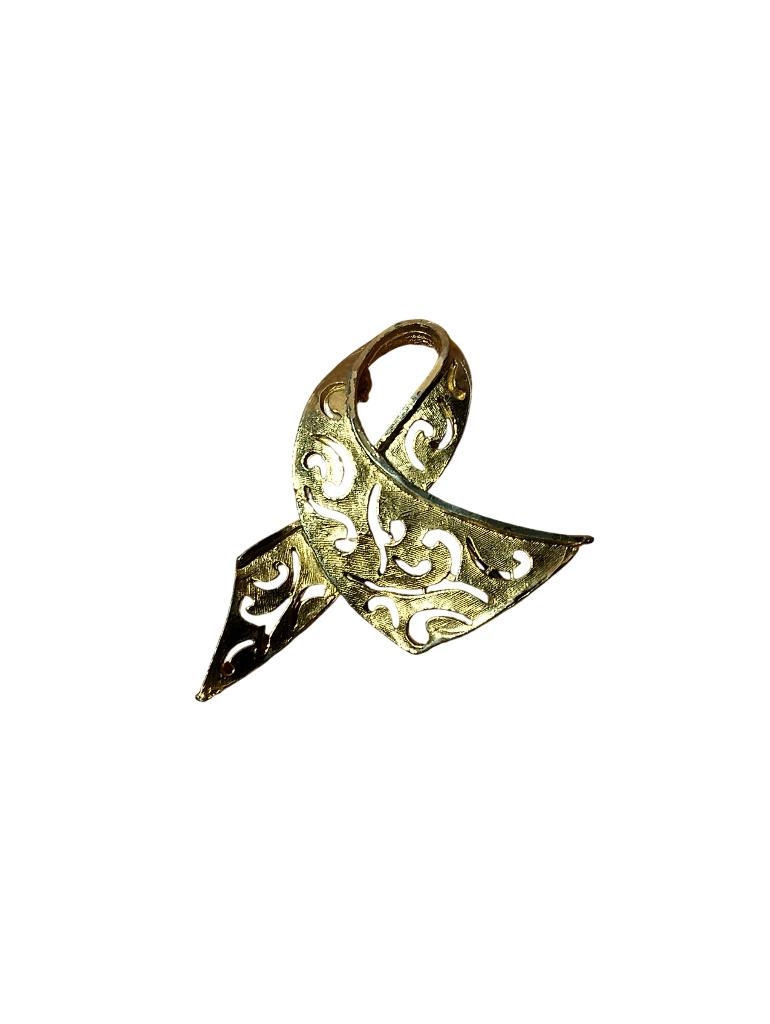 Broche ruban plaqué or Capri vintage année 50, Bijoux, Sacs & Beauté, Bijoux anciens, Enlèvement, Autres matériaux, Broche, Doré