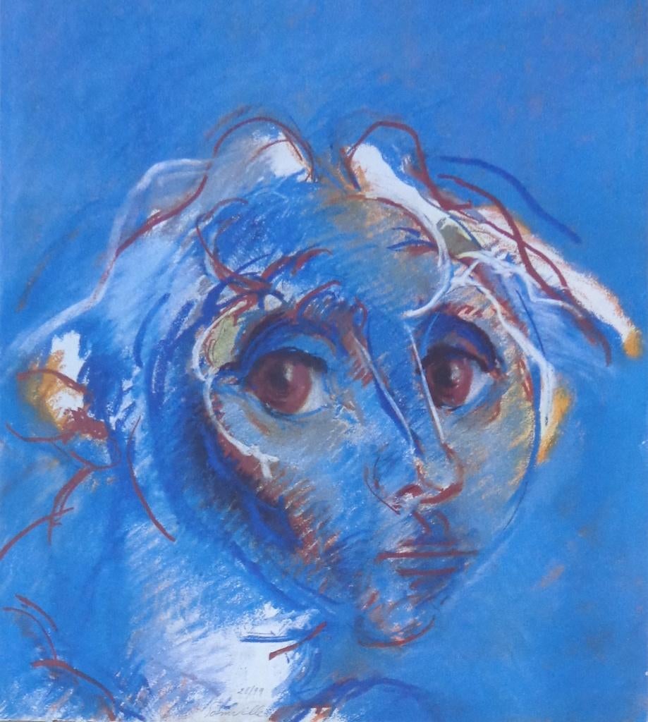 ROGER SOMVILLE / HOOFD / KLEURZEEFDRUK / 76x56cm / SIG, Antiek en Kunst, Kunst | Litho's en Zeefdrukken, Ophalen of Verzenden