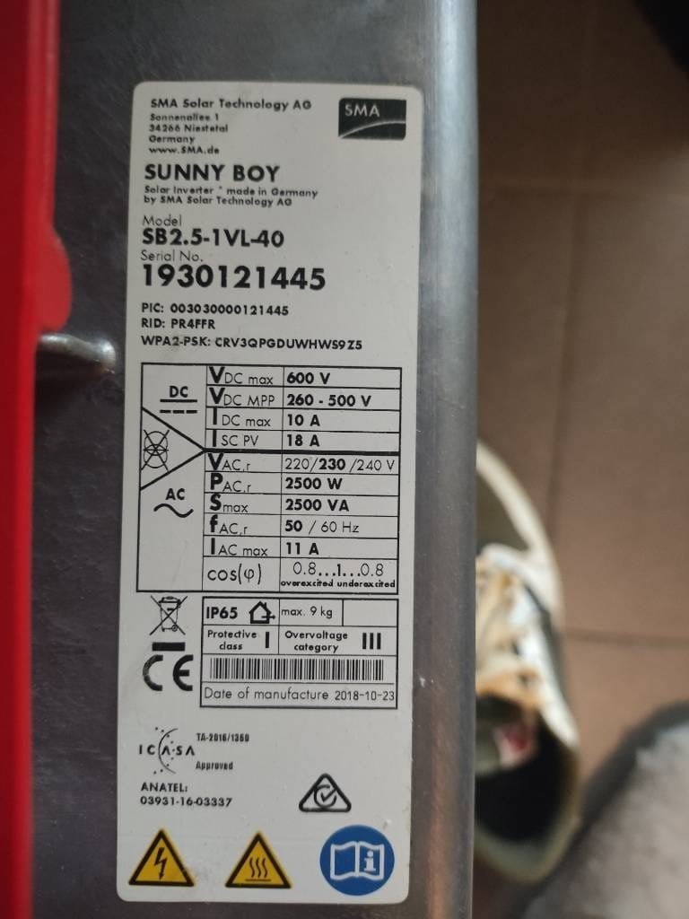 SMA Sunny Boy SB2.5-1VL-40 – 2,5 kW zonnepanelenomvormer, Enlèvement, Utilisé
