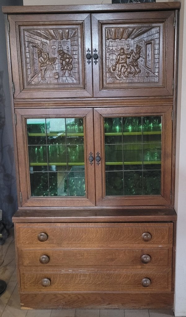 Lot de 2 armoires en bois, dont 1 avec vitrine, Utilisé, 50 à 100 cm, Rustique, Avec tiroir(s)