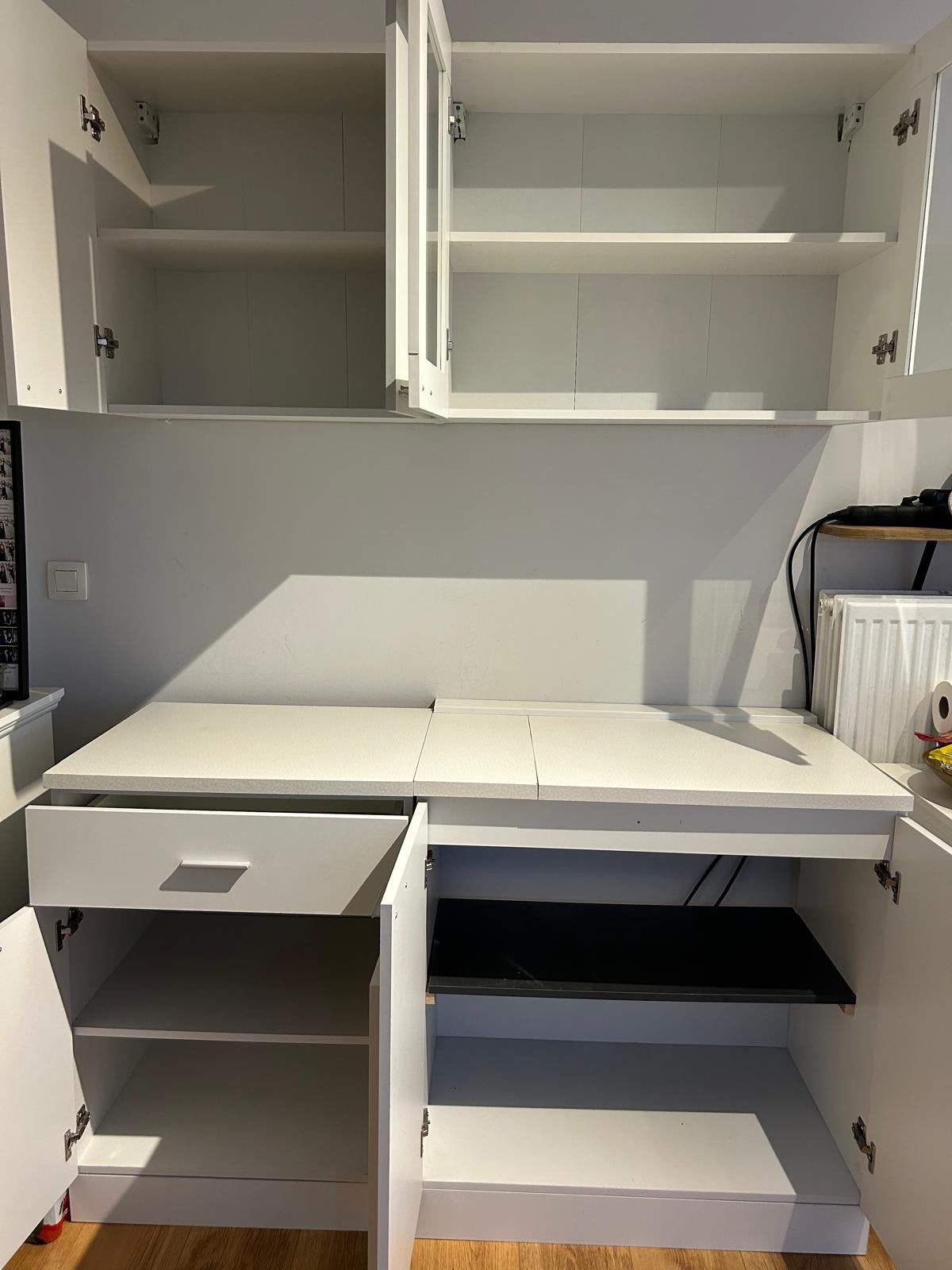 Keukenkast met hangkast, Ophalen, Wit, Enkelwandige keuken, Hout