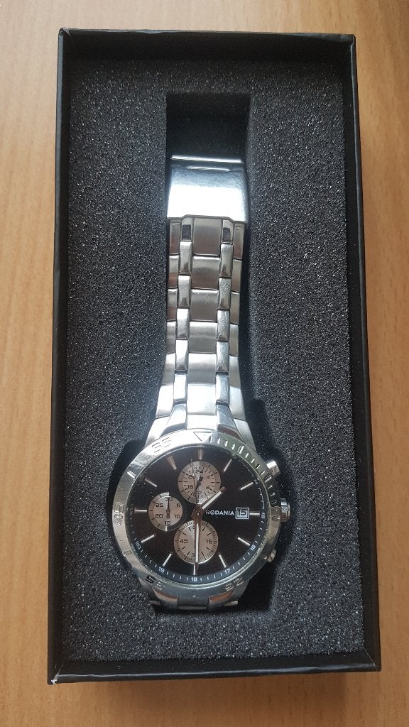 Horloge Rodania 10 ATM Chronograaf met doosje, Handtassen en Accessoires, Horloges | Heren, Staal, Staal, Polshorloge, Ophalen