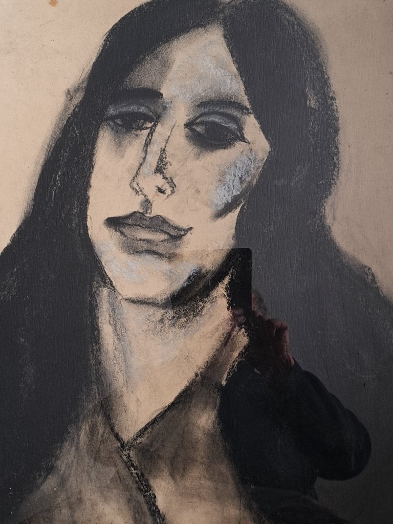 Christ Michiels 1939-2017 houtskool opgehoogd met wit krijt, Antiquités & Art, Art | Peinture | Moderne, Autres matériaux, Technique mixte