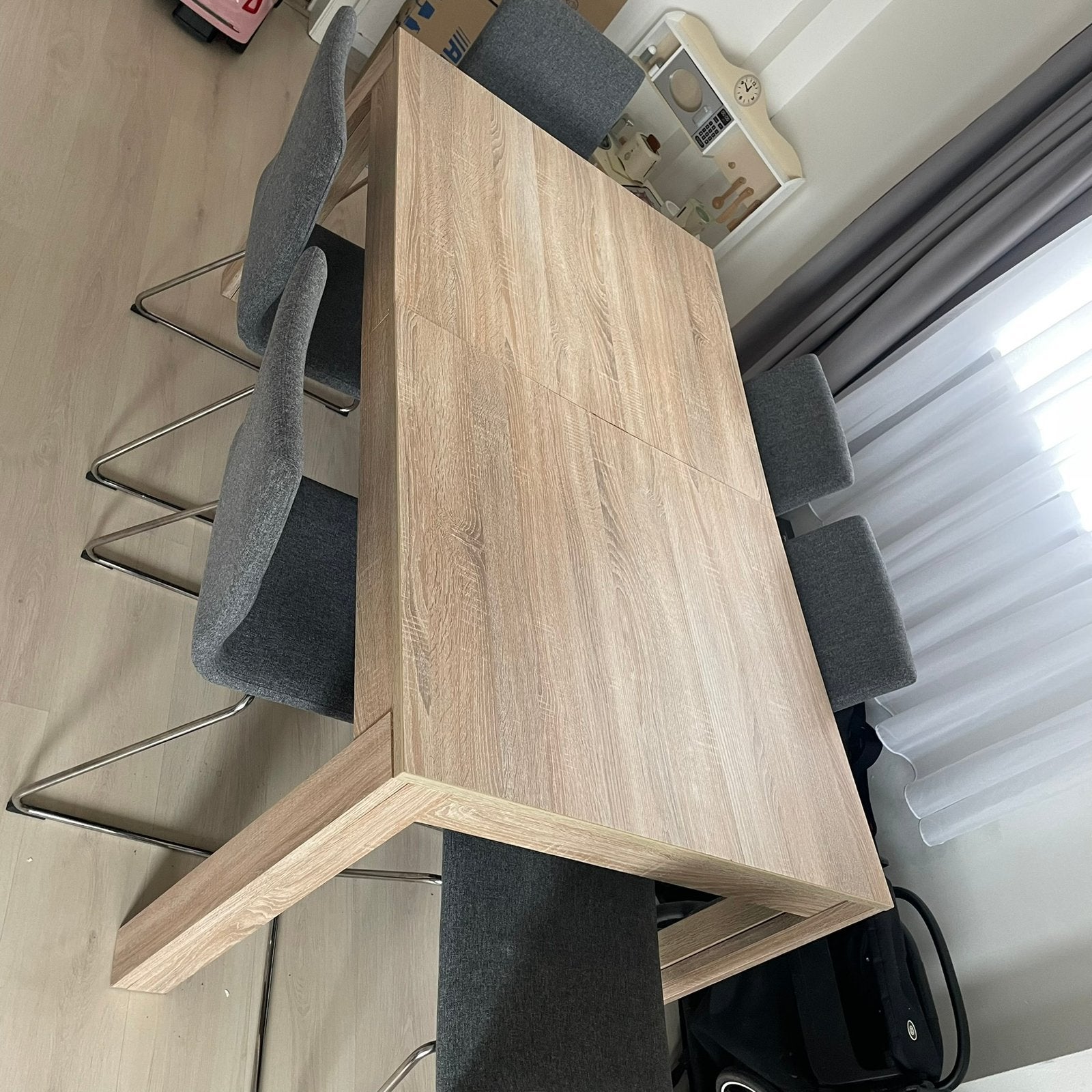 Uitschuifbare eettafel + stoelen, Enlèvement, Comme neuf