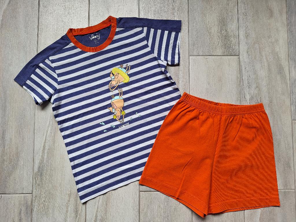 ★ M116 - Woody zomerpyjama thema varken, Kinderen en Baby's, Kinderkleding | Maat 116, Nacht- of Onderkleding, Gebruikt, Ophalen of Verzenden