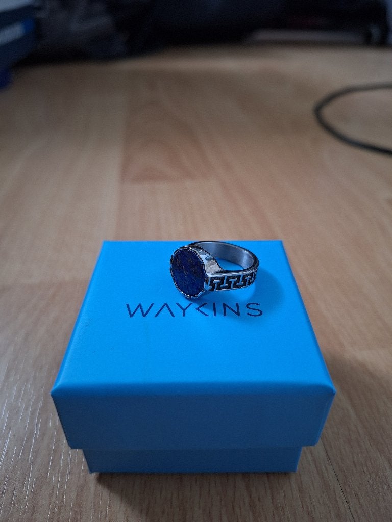Atlantis | Lapis Lazuli Roestvrijstalen Zegelring, Handtassen en Accessoires, Ringen, Ophalen, Blauw, Nieuw, Dame of Heer
