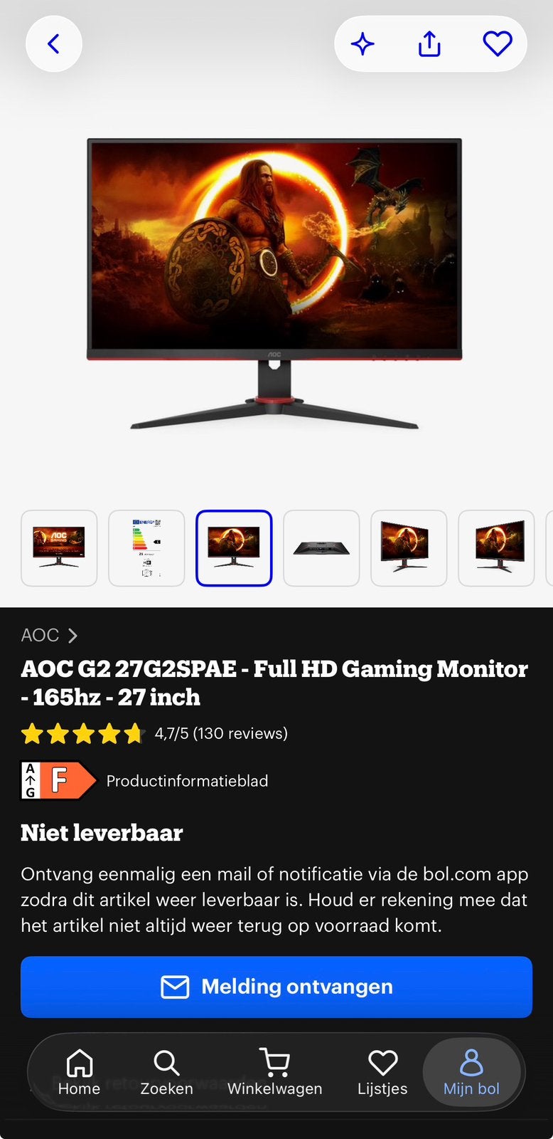 AOC 27inch gaming monitor (nieuwstaat), Full HD, Minder dan 1 ms, Zo goed als nieuw, 151 t/m 200 Hz