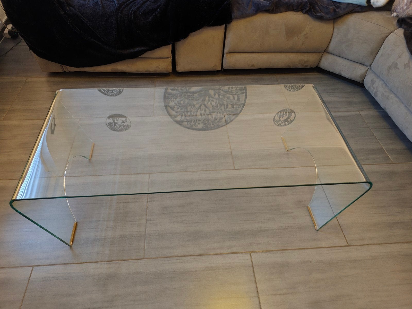 glazen woonkamertafel, Ophalen of Verzenden, Zo goed als nieuw, Rechthoekig, Glas