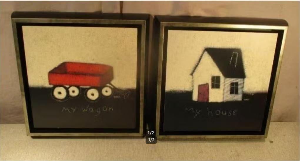 2 Mooi Nieuwe Artprints 'My Wagon My House' - Emily - 30x30, Huis en Inrichting, Ophalen of Verzenden, Zo goed als nieuw, Print