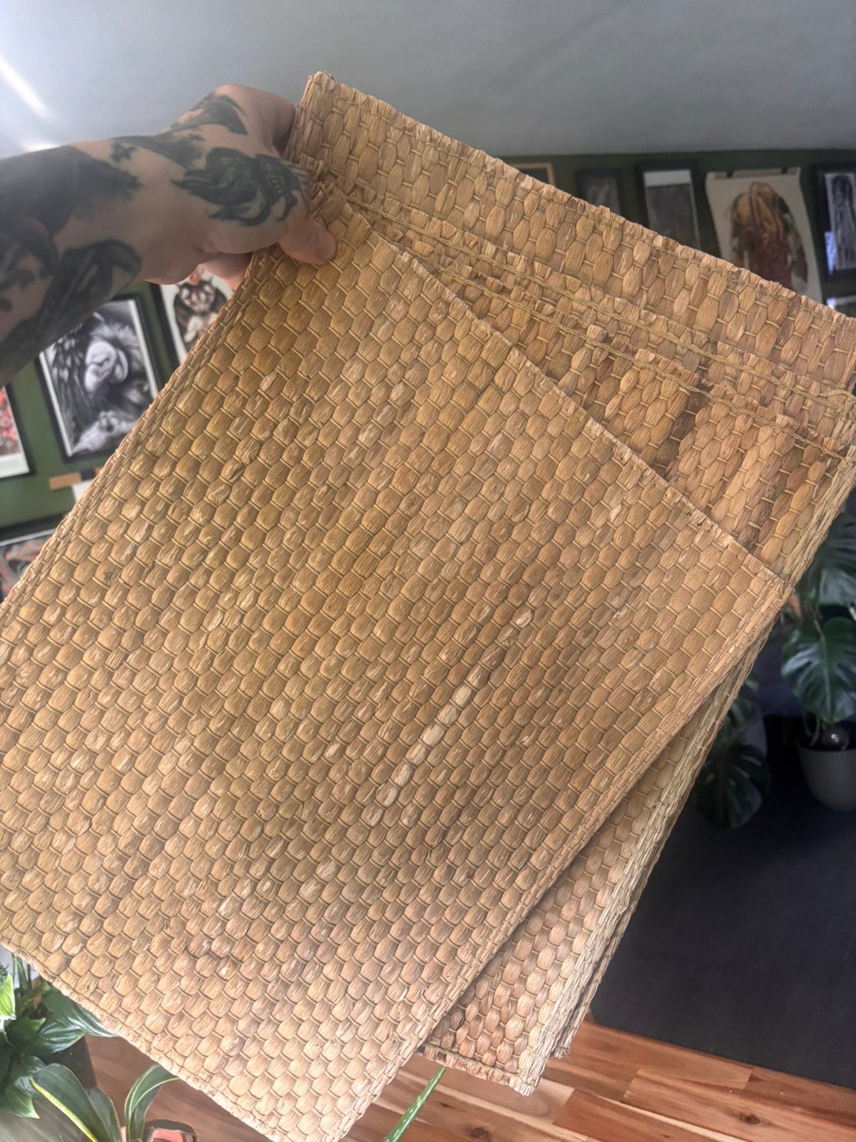 Set van 4 geweven placemats – natuurlijke beige kleur, Huis en Inrichting, Ophalen, Zo goed als nieuw