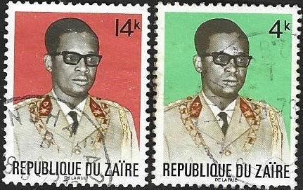 2 Postzegels Zaïre 1972 Mobutu, Enlèvement ou Envoi, Autres pays, Affranchi