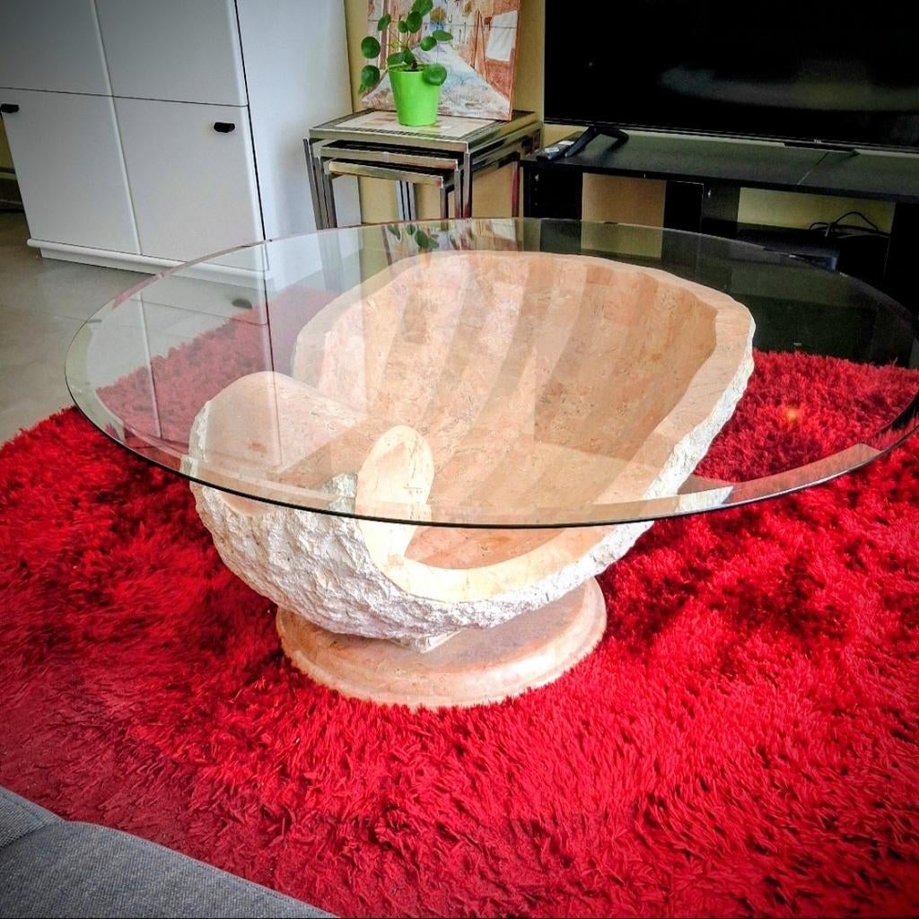 Salontafel schelp glas/steen, Ophalen, Glas