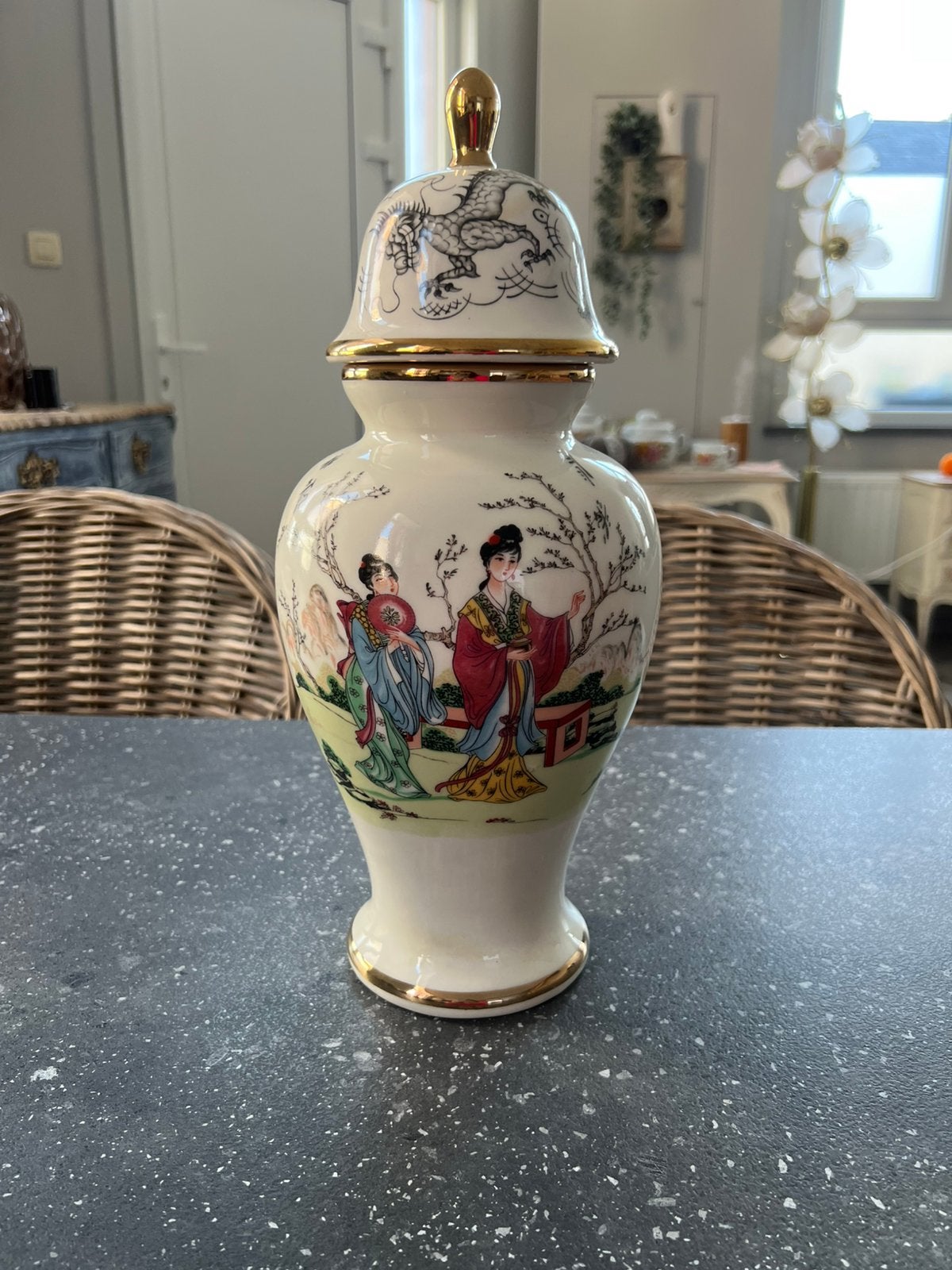 Vase chinois avec couvercle Ceramica Le Torri Made in Italy, Enlèvement
