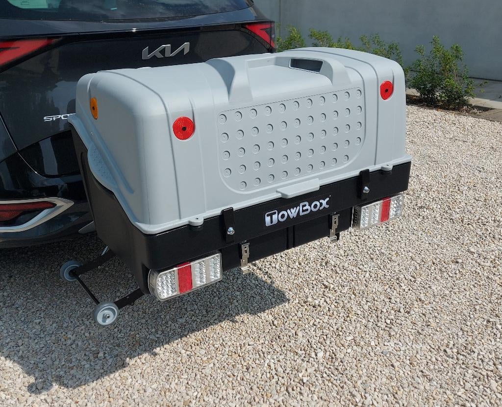 TowBox Led Bagagebox voor op de Trekhaak Grijs 280 Liter, Autos : Divers, Coffres de toit, Neuf, Enlèvement