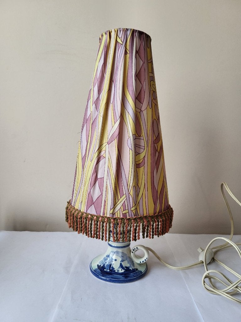 Lampe Vintage Delft Holland & Abat-jour Années 70 - 38 cm, Maison & Meubles, Bleu, Enlèvement ou Envoi, Céramique, Vintage