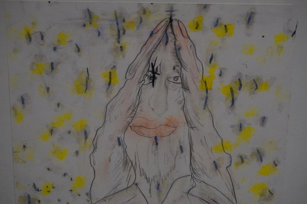 'Zelfportret', kleurrijk originele Fred Bervoets, Antiek en Kunst, Ophalen, Achter glas, Aquarel