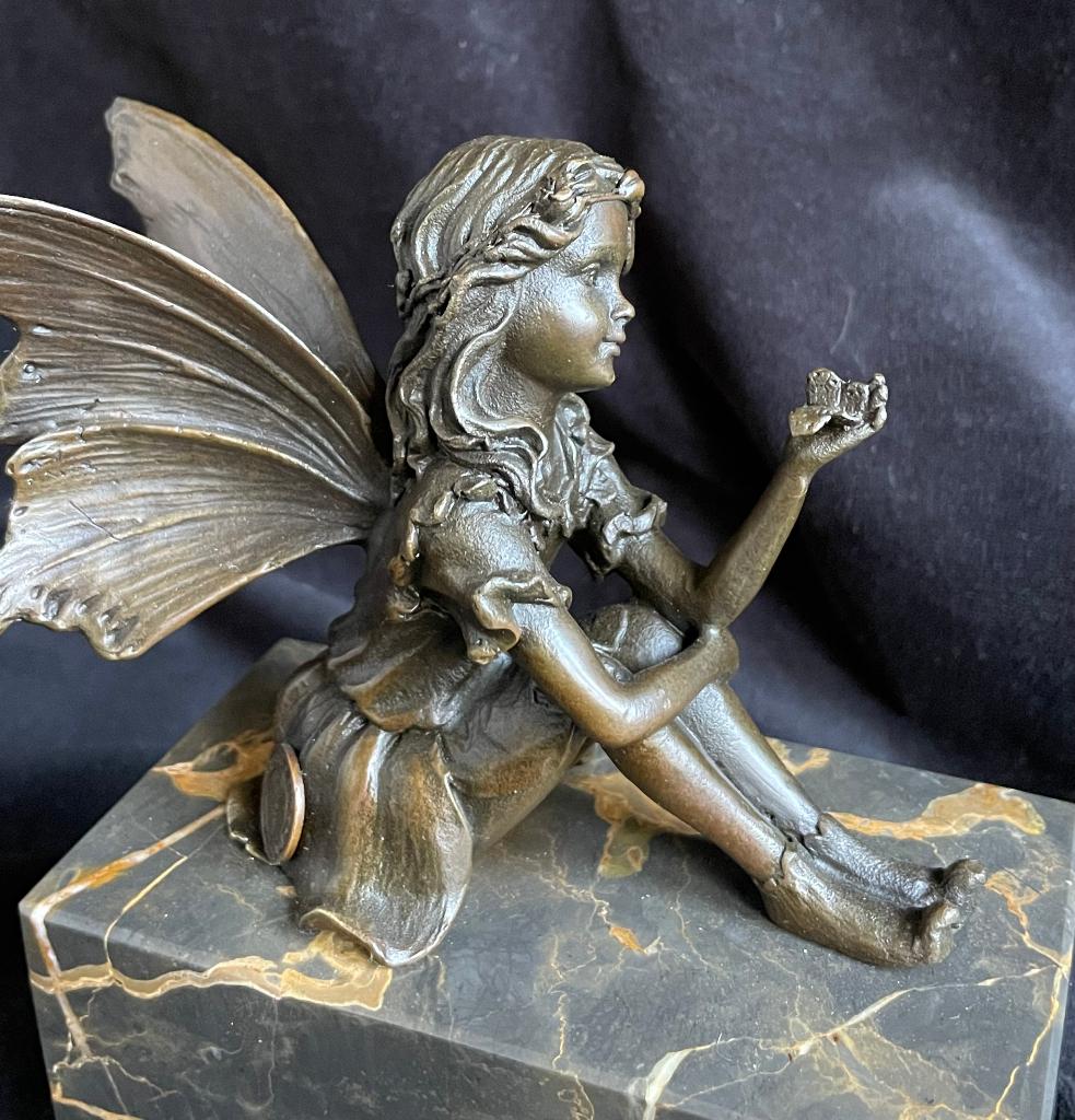 Bronzen elf/vlinder schitterend gedetailleerd zuiver brons, Ophalen of Verzenden, Brons, Beeld