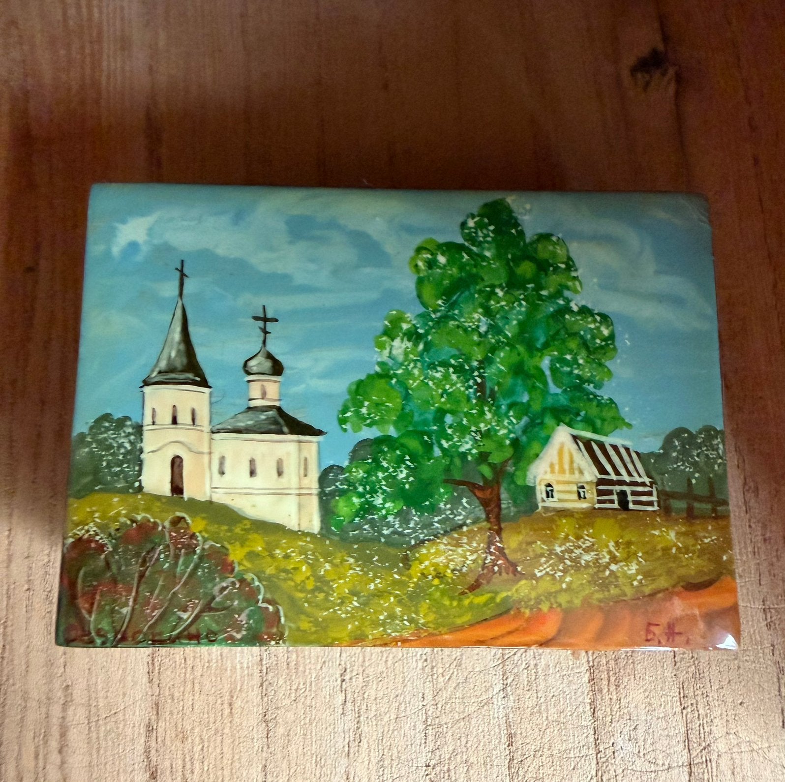 Coffret en laque russe - signé, Antiquités & Art, Enlèvement ou Envoi