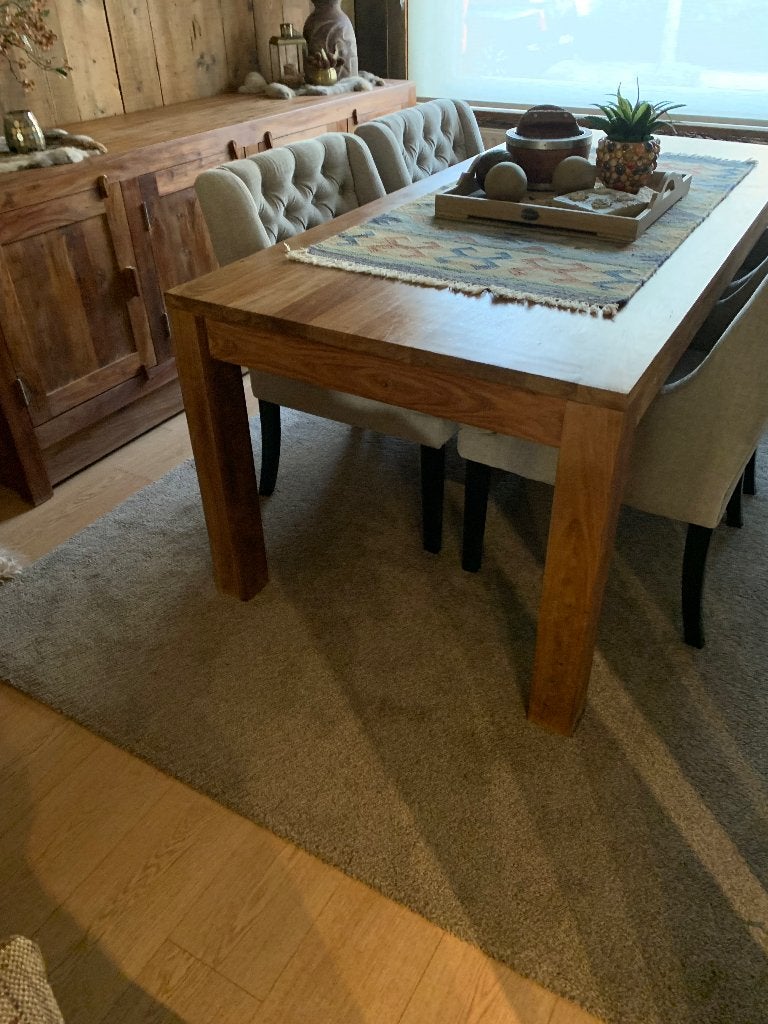 Belle table à manger en teck massif de style campagnard, Teck, 150 à 200 cm, Comme neuf, Enlèvement