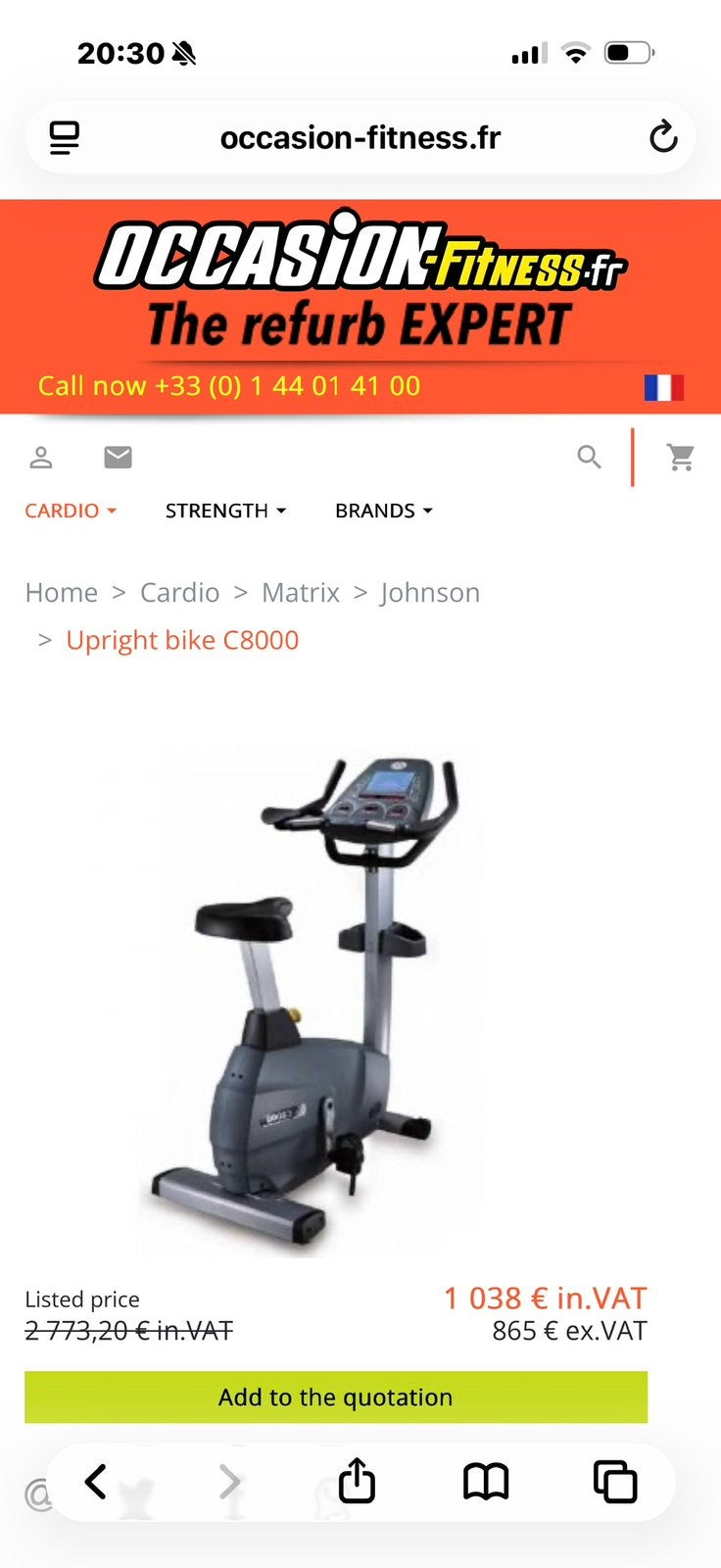 Professionele hometrainer Johnson C8000, Enlèvement, Comme neuf, Vélo d'appartement
