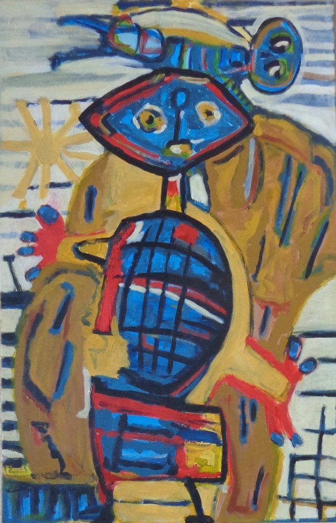 ONBEKEND / COBRA-FIGURATIE / OLIEVERF / 115x75cm / CHASSIS, Ophalen, Figuren, Olieverf, Overige materialen