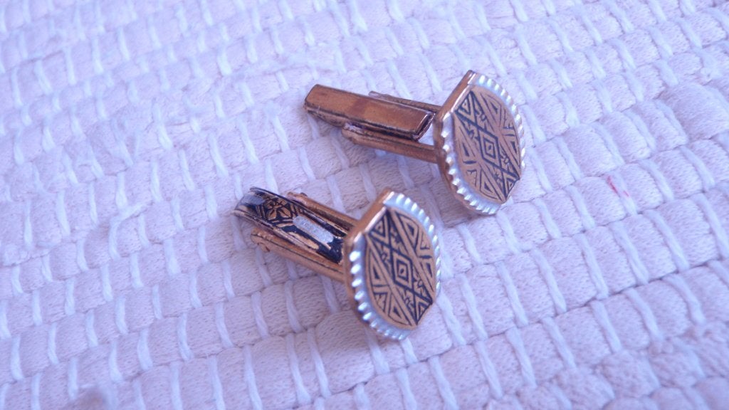 Vintage Spaanse Toledo Damasquinado manchetknopen -zwrt/goud, Enlèvement, Or