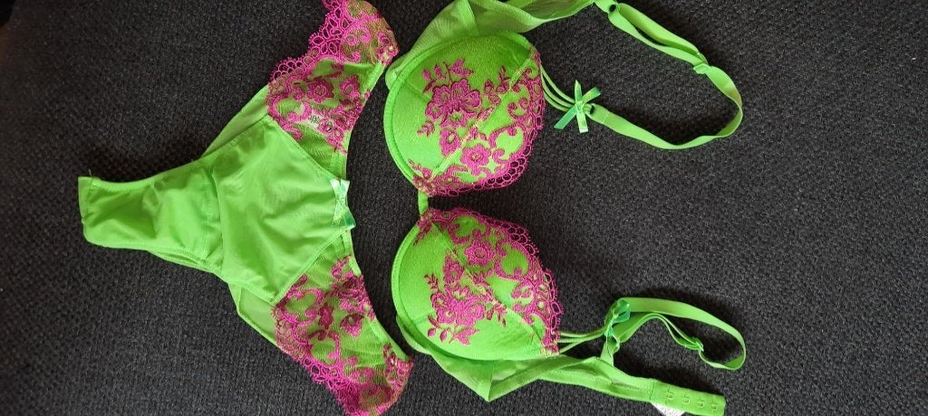 lingerie BH slip set sexy 75B groen roze, Kleding | Dames, Ondergoed en Lingerie, Verzenden, Groen, BH