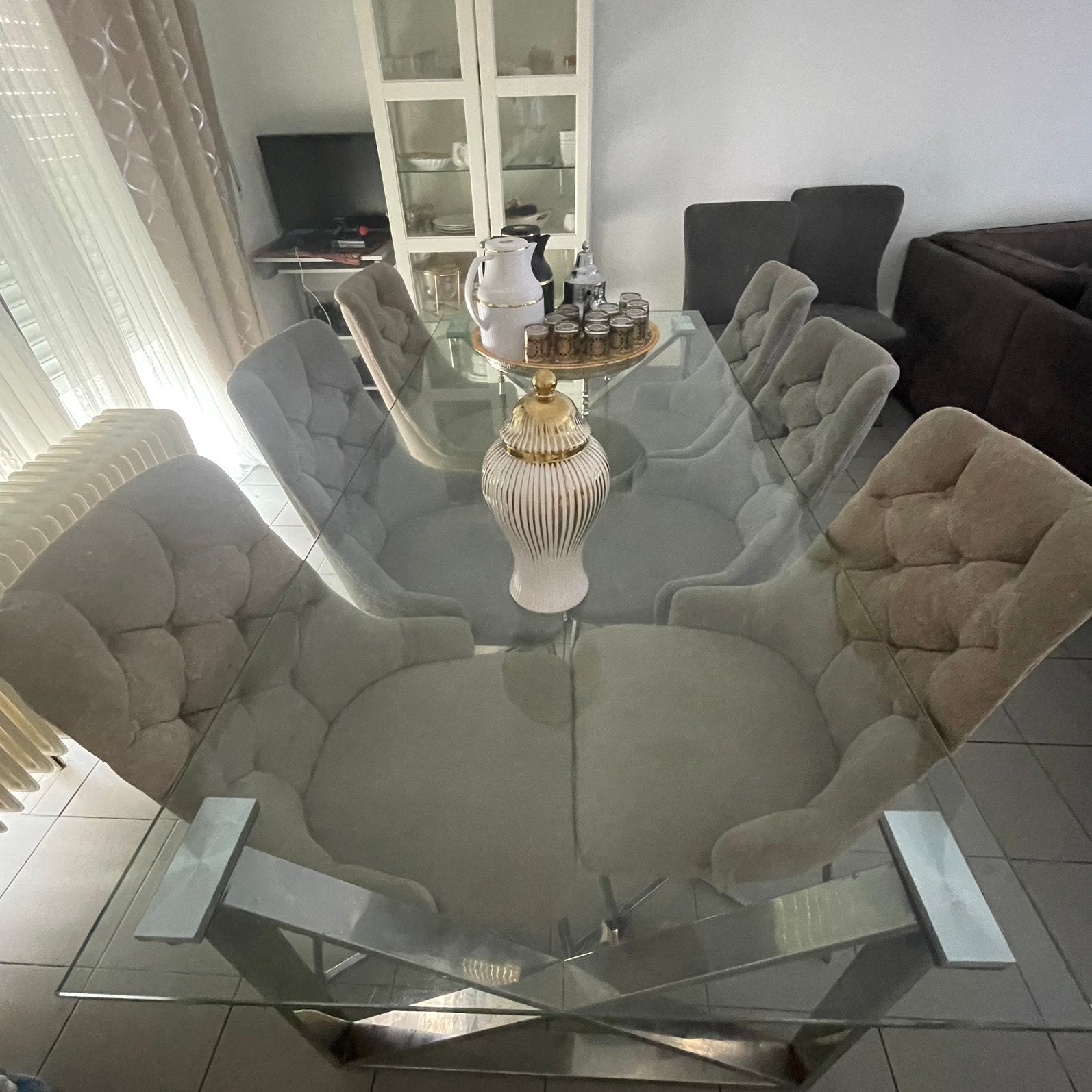 Glazen eettafel met 6 stoelen, Ophalen, Gebruikt, Vijf personen of meer, Glas