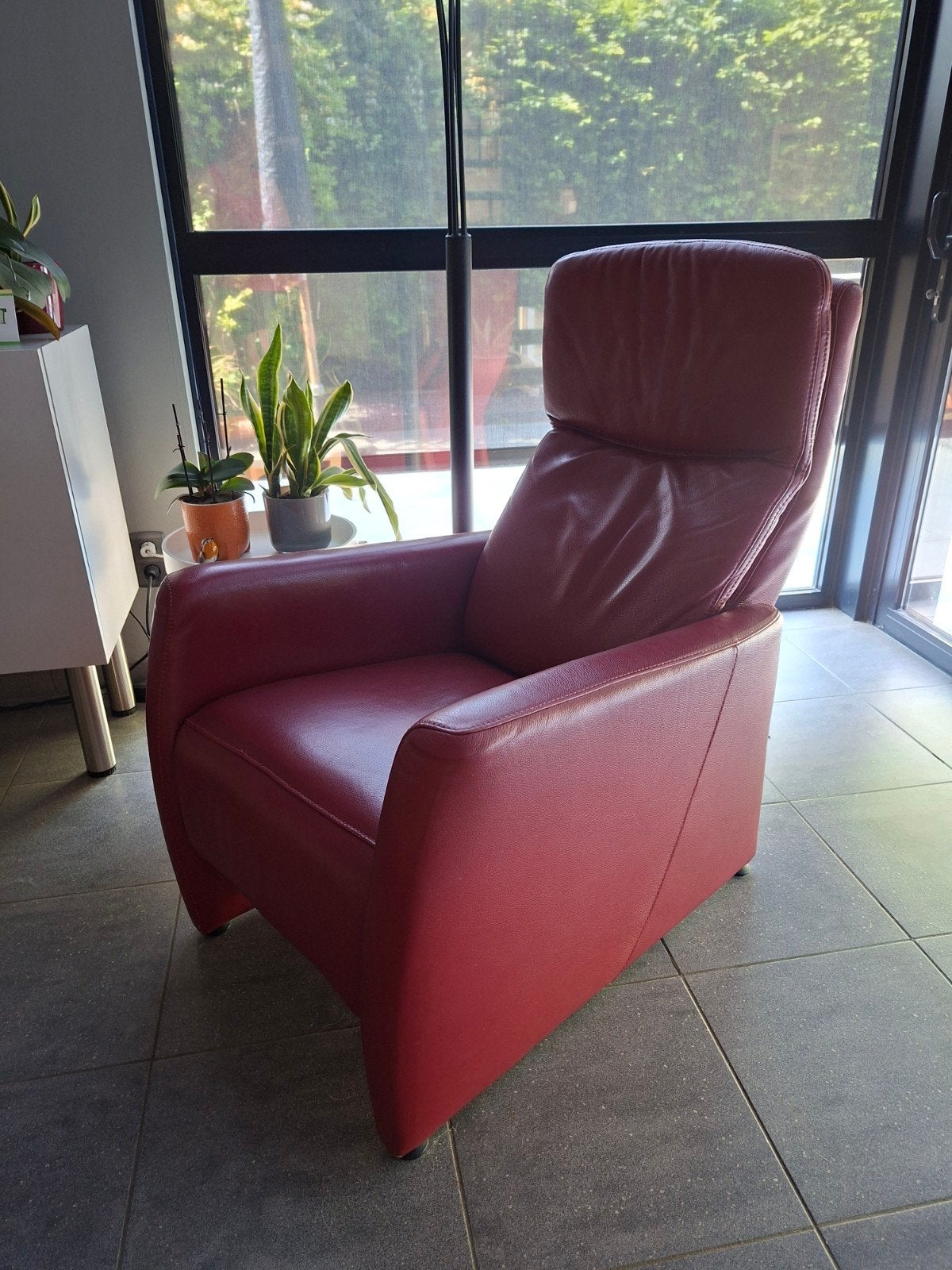 Relax zetel, rood leder, Une personne, Enlèvement, Utilisé, Cuir