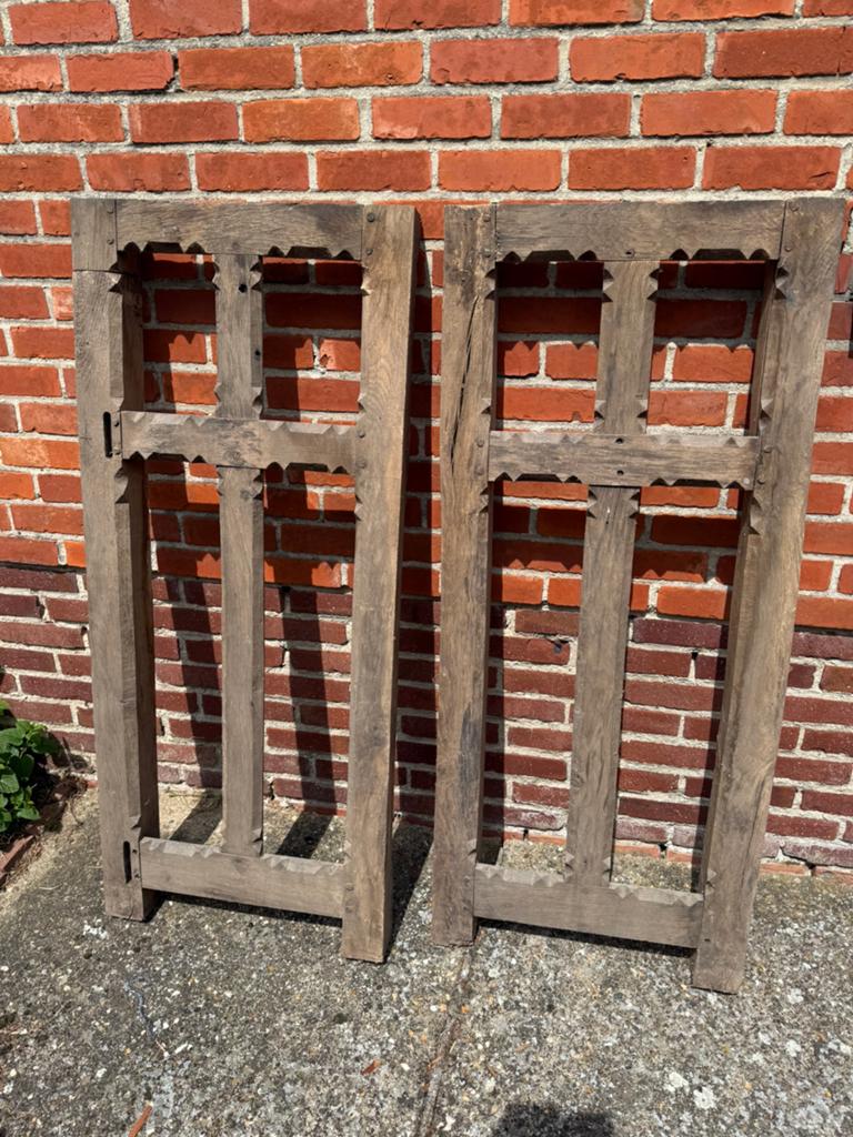 Unieke set van 2 antieke eiken vakwerkpanelen/ raamkozijnen, Antiek en Kunst, Curiosa en Brocante, Ophalen