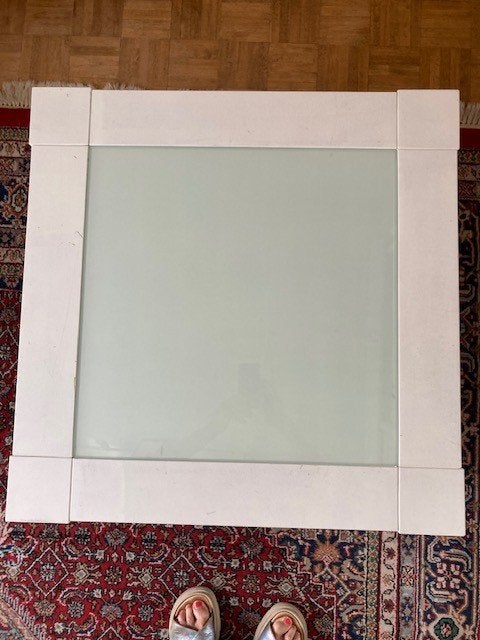 salontafel/bijzettafel met ingelegd melkglas, Huis en Inrichting, Ophalen, Gebruikt, 50 tot 100 cm, Vierkant