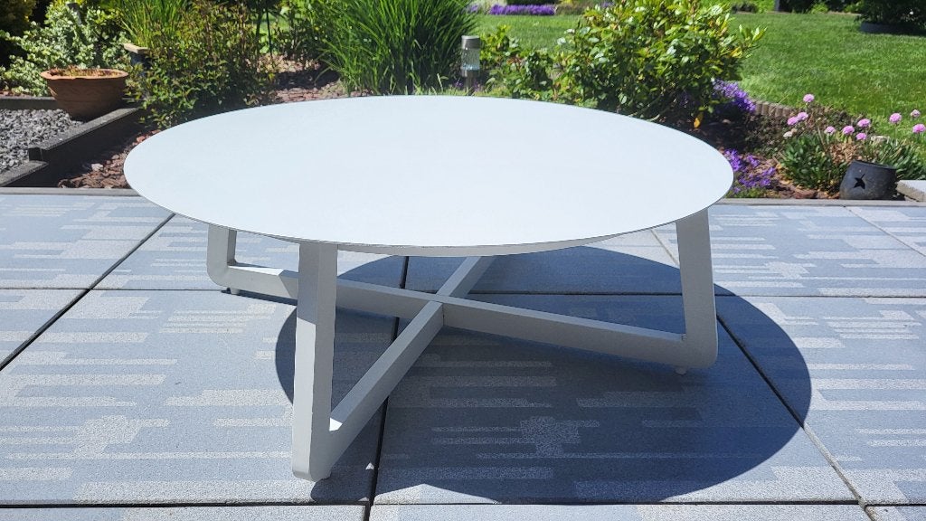 Table basse salon jardin, Tuin en Terras, Tuintafels, Ophalen, Zo goed als nieuw, Rond, Aluminium