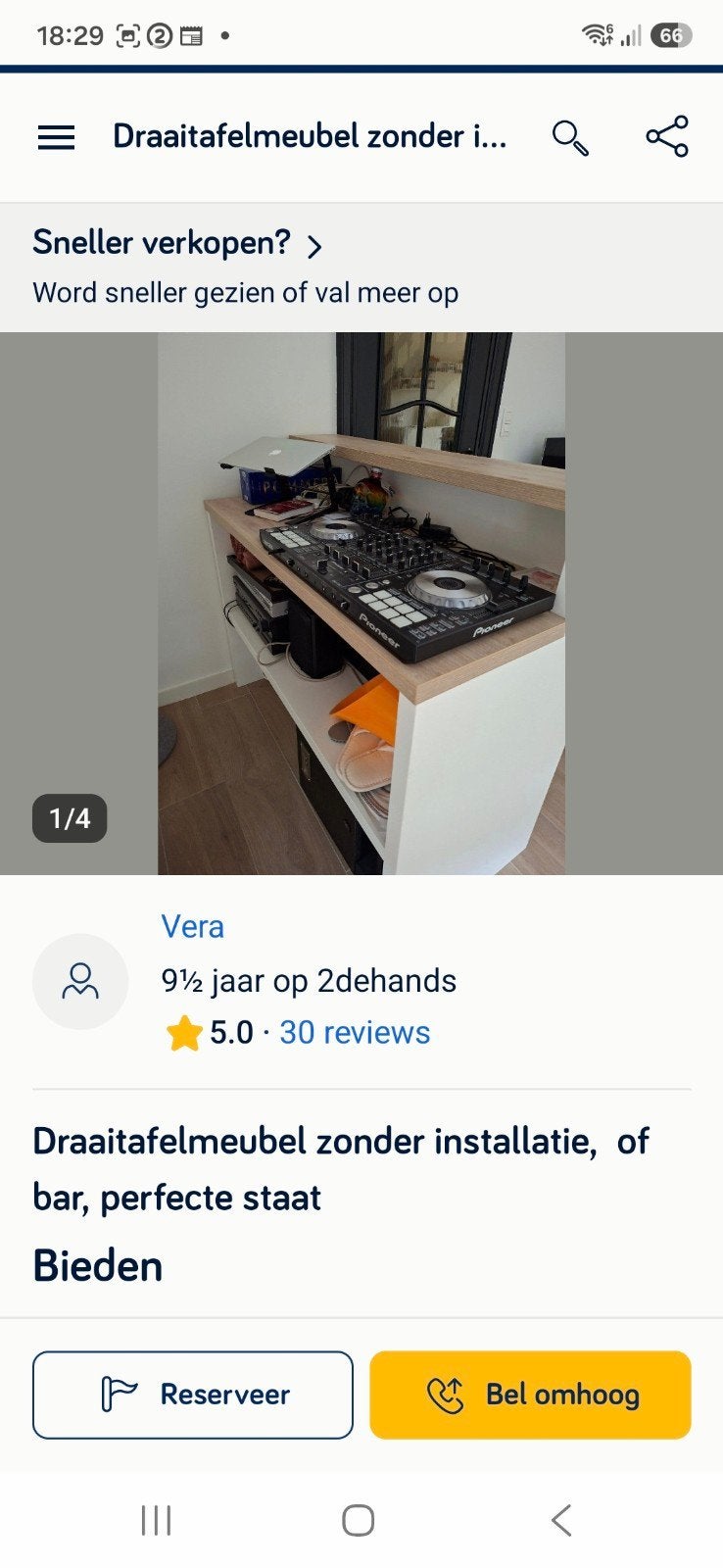 houten draaitafelmeubel of barmeubel zonder installatie, Ophalen