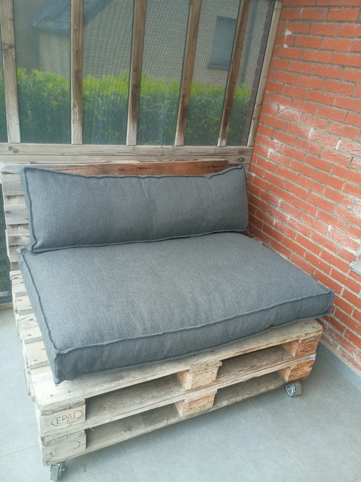 Palette tuinzetel op wieltjes, Gebruikt, Bank, Hout, Ophalen