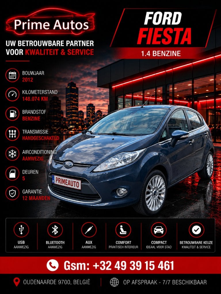 Ford Fiesta 2012 Benzine 1.4 / 12 Maanden Garantie, Auto's, Voorwielaandrijving, Euro 5, Stof, 1398 cc