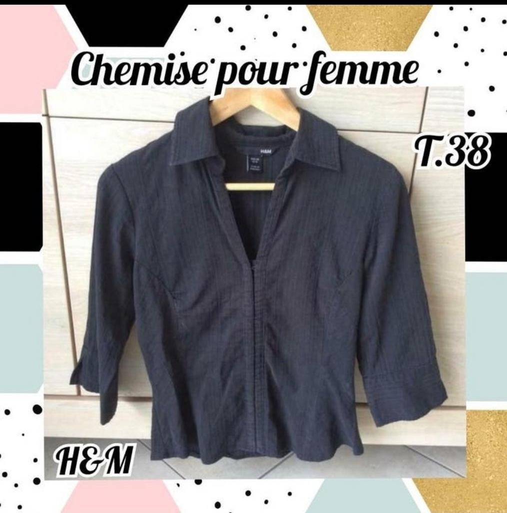 Chemise M 3/4 pour femme-noir-H&M-T.38, Kleding | Dames, Overige Dameskleding, H&M, Ophalen, Gedragen