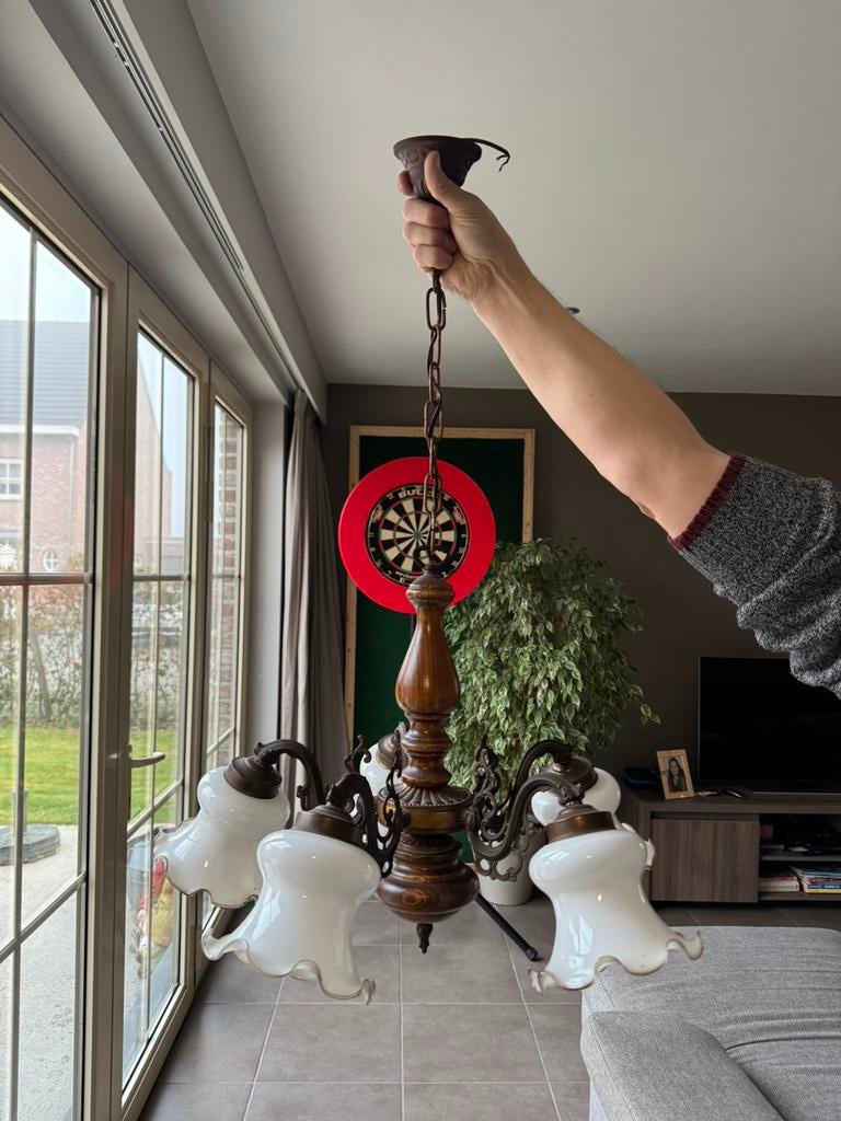 Lamp met 5 kapjes, Huis en Inrichting, Lampen | Kroonluchters, Ophalen, Gebruikt