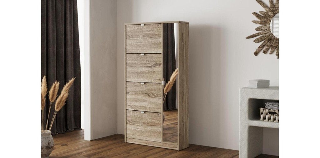 Schoenenkast Marcel 4 laden met spiegeldeur Sonoma - nieuw, Verzenden, Nieuw