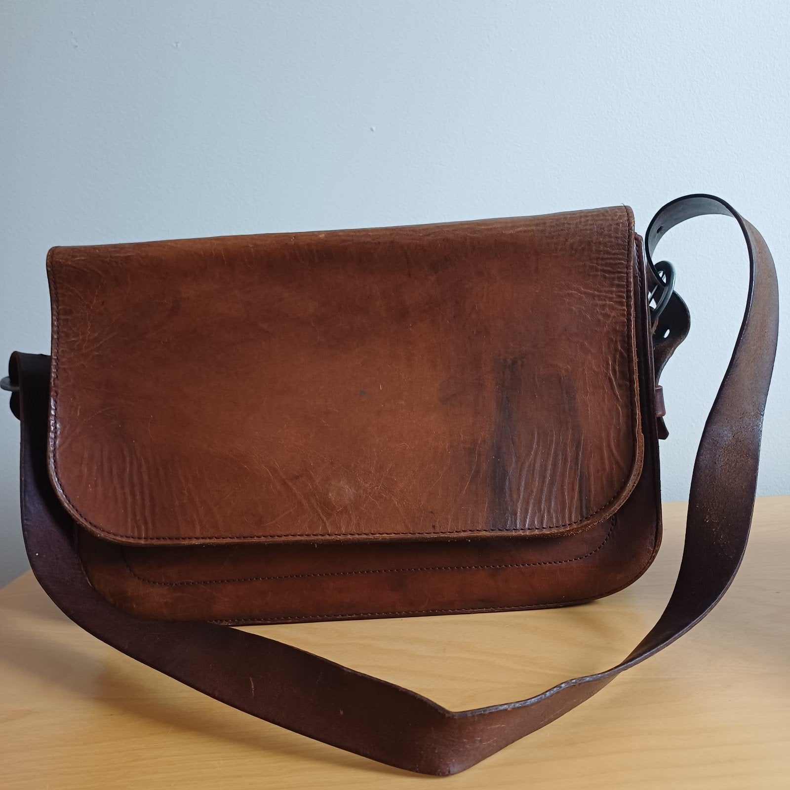 Sac à bandoulière en cuir vintage - Fred de la Bretoniere, Enlèvement, Brun, Cuir