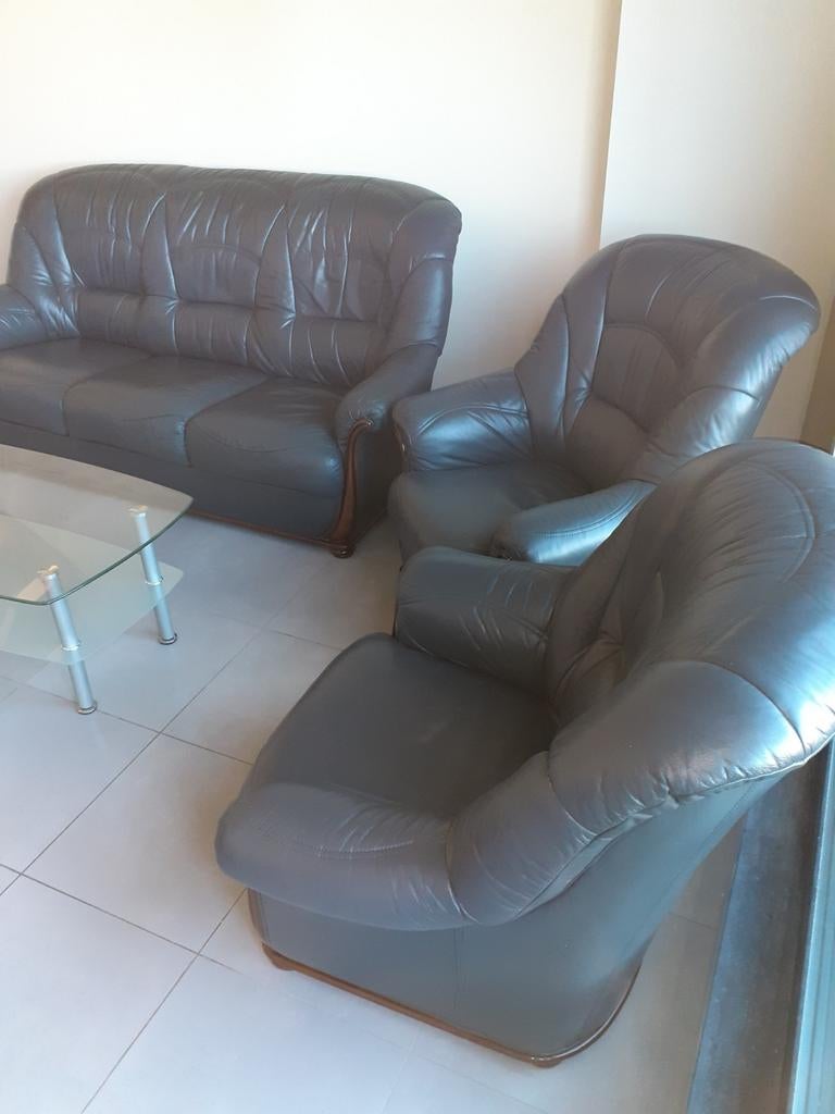 Lederen salon en salontafel, Ophalen