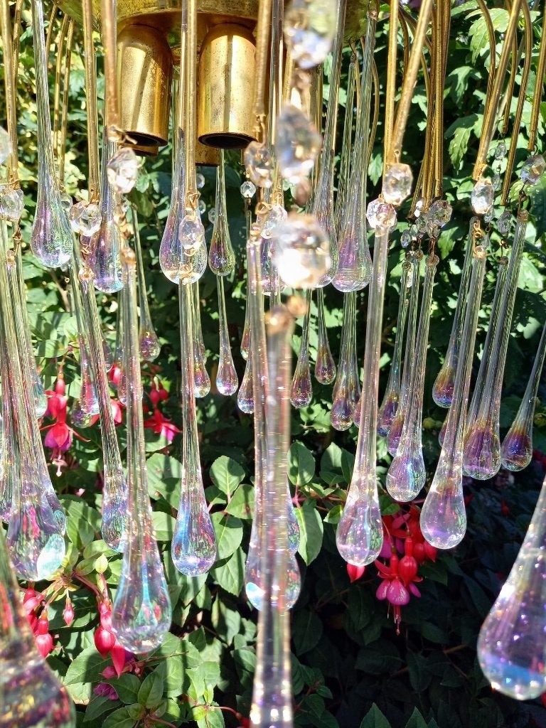 grote murano luster met teardrop pegels, Enlèvement, Utilisé, Vintage murano, E14 (petit)