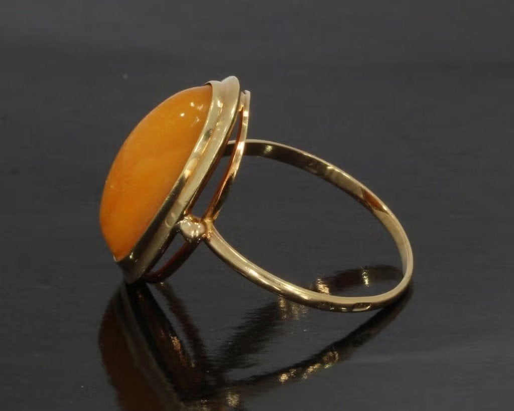 Amber 14k gouden vintage dames ring handgemaakt retro, Ophalen of Verzenden, Zo goed als nieuw, Dame of Heer, Met edelsteen