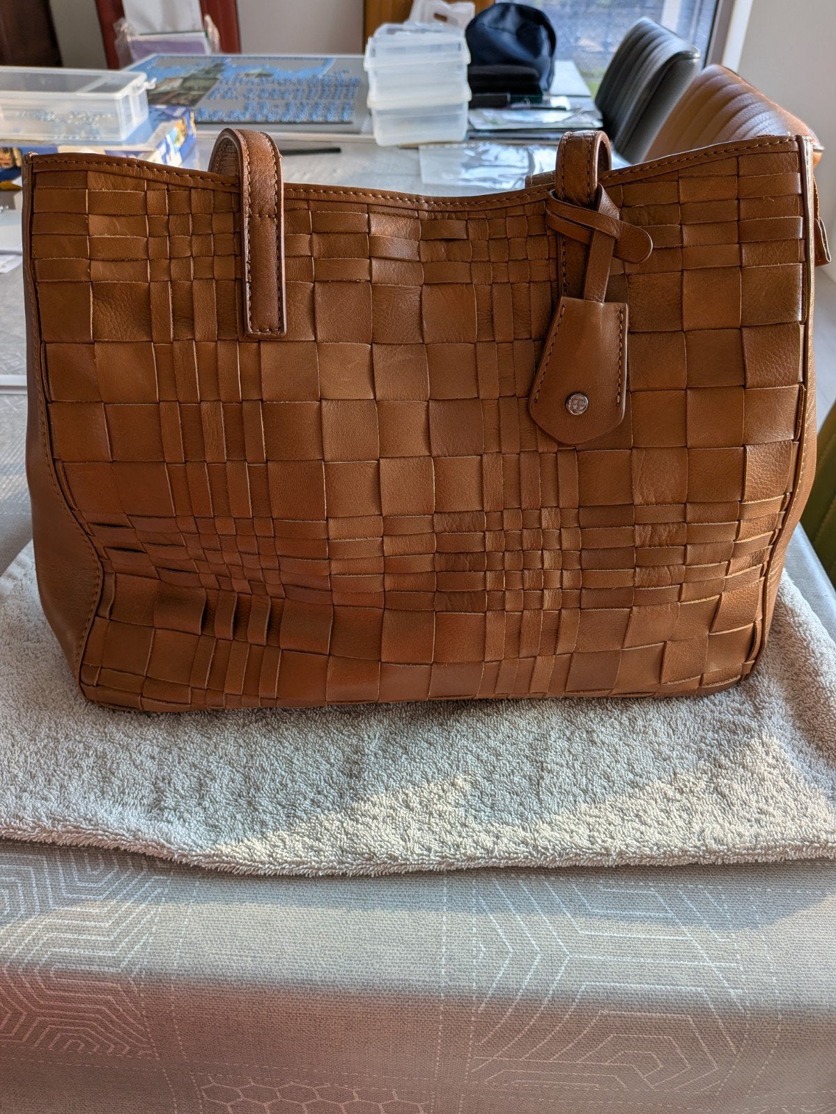 Lederen handtas, camel, bruine kleur, Enlèvement, Sac à main