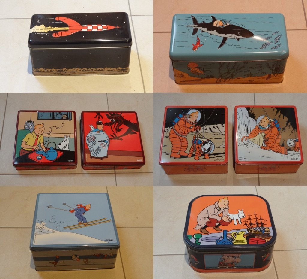 Lot de 8 boites en fer Tintin, Collections, Statues & Figurines, Enlèvement ou Envoi