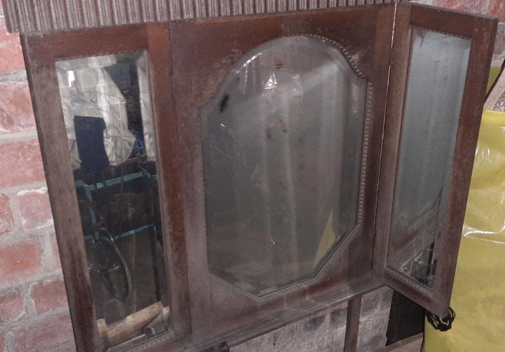 Oude houten drieluik spiegel, Antiek en Kunst, Ophalen