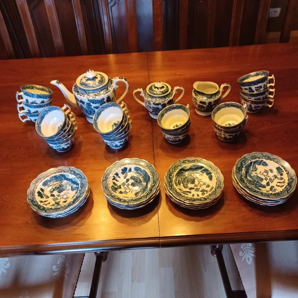Vintage blauw wit chinees koffieservies, Service complet, Comme neuf, Céramique, Enlèvement