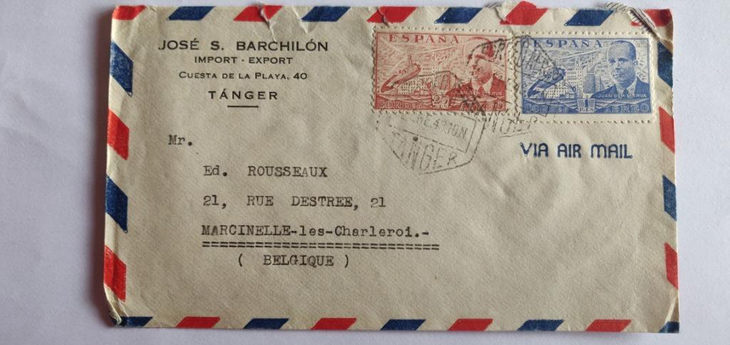 Luchtpostbrief van TANGER 1948, Ophalen, Gestempeld