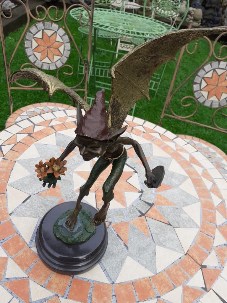 Gevleugelde goblin in gepatineerd en gesigneerd brons, Ophalen of Verzenden, Brons